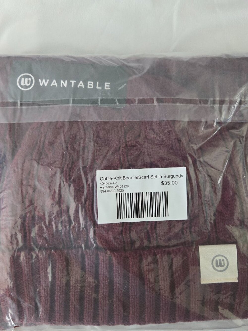 Wantable Cable-Knit Beanie & Scarf set in burgundy